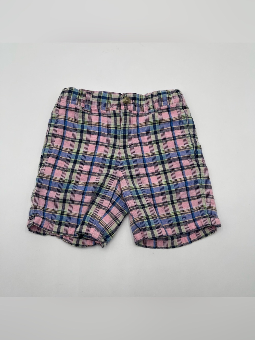 Janie and Jack Toddler Boys Plaid Linen Blend Adjustable Waist Shorts Sz 4